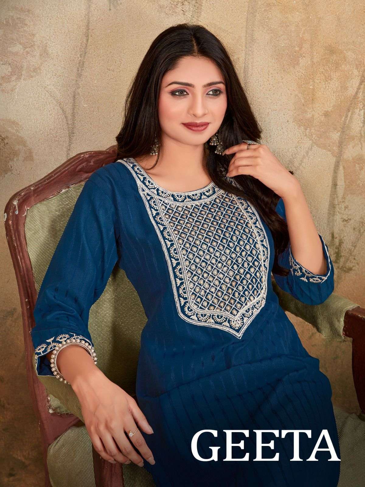pr geeta daily wear neck work silk fancy stitch kurtis 