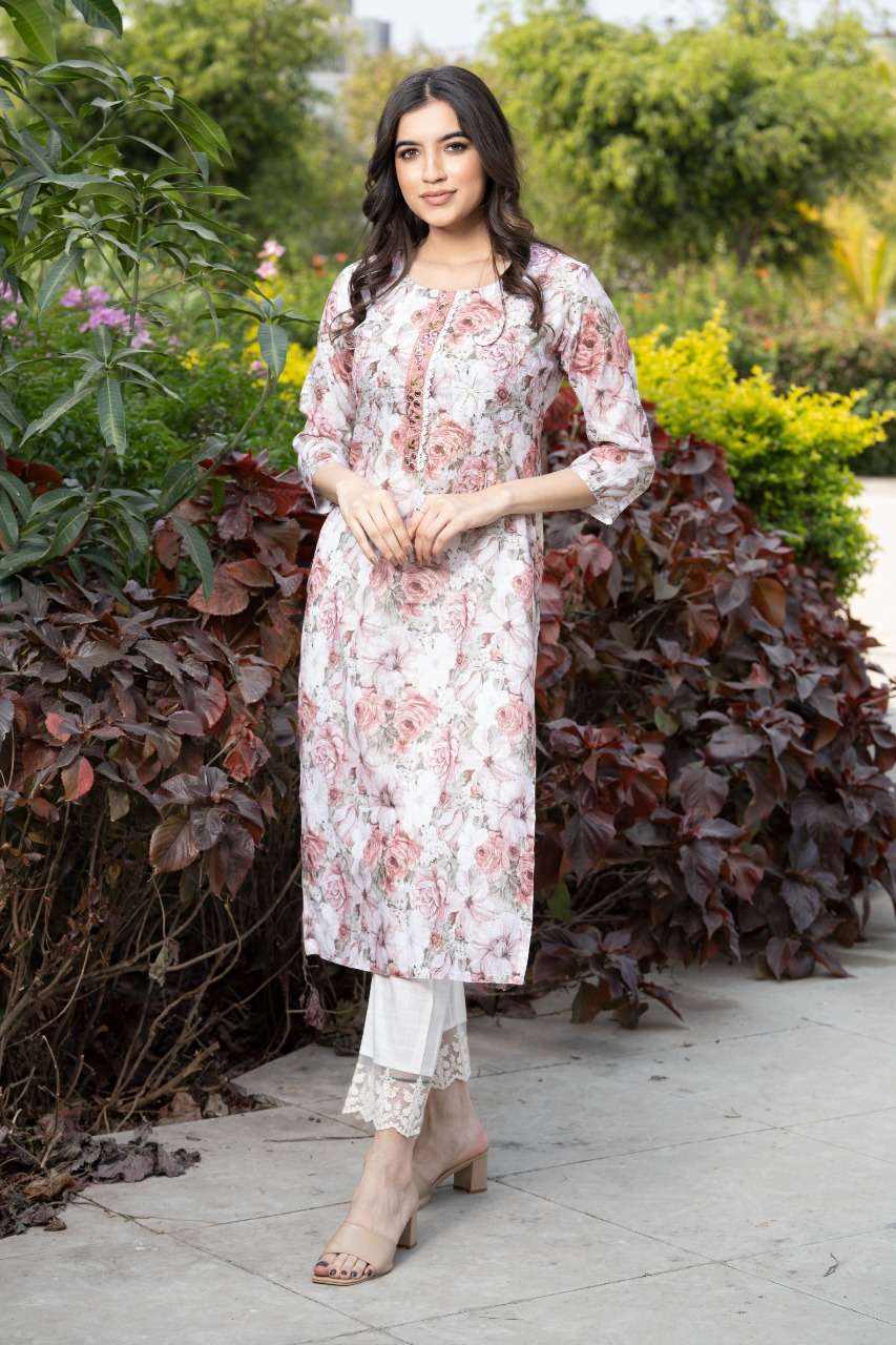 psyna 1373 beautiful floral print kurti combo set 