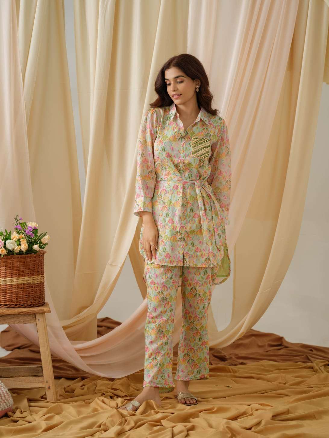 psyna 2339 fancy cord set stylish front open tunic with pant combo set 