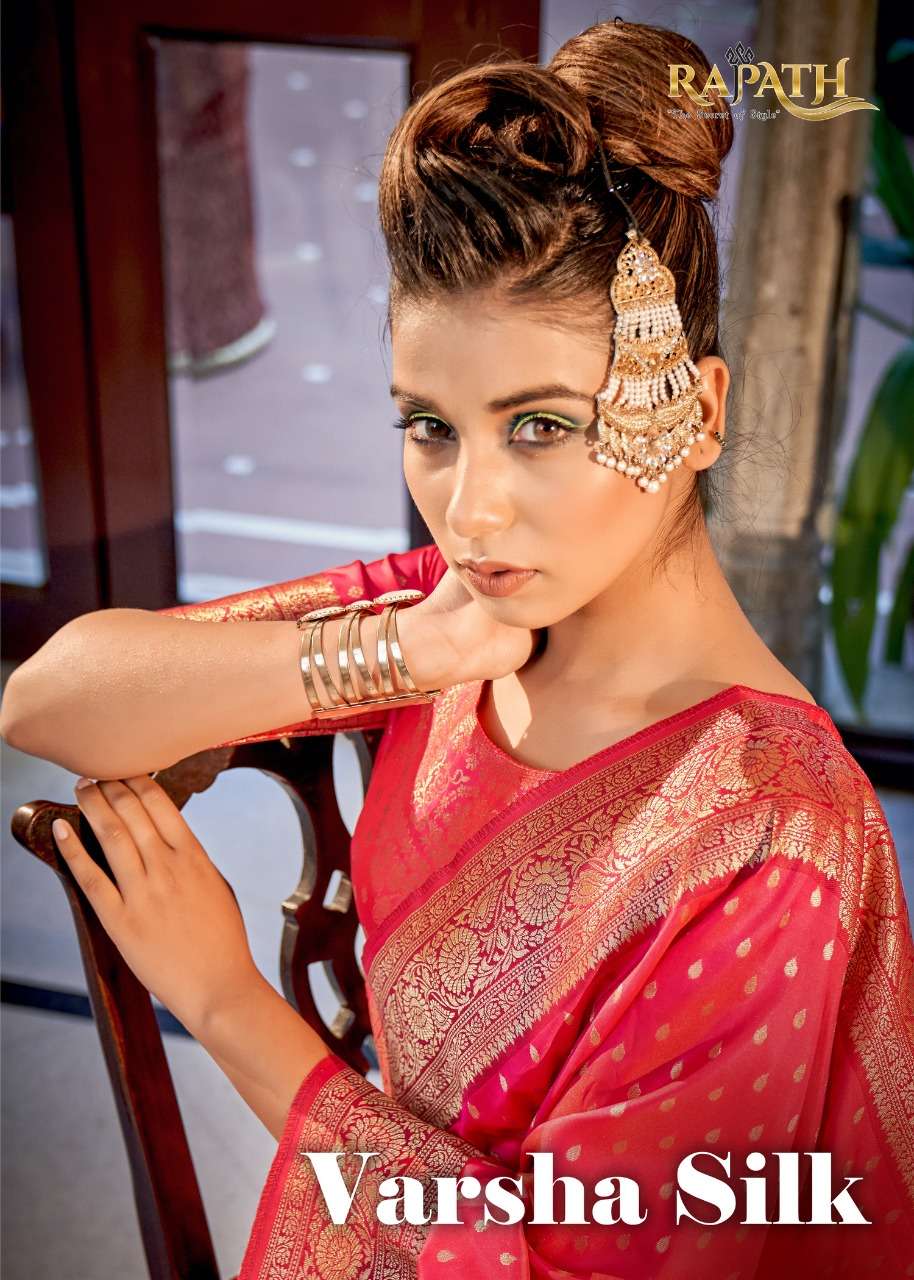 rajpath present varsha silk 106001-106006 designer wedding wear rich banarasi silk sarees supplier 
