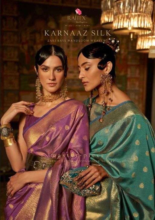 rajtex karnaaz silk 256001-256007 zari base handloom weaving silk sarees collection 