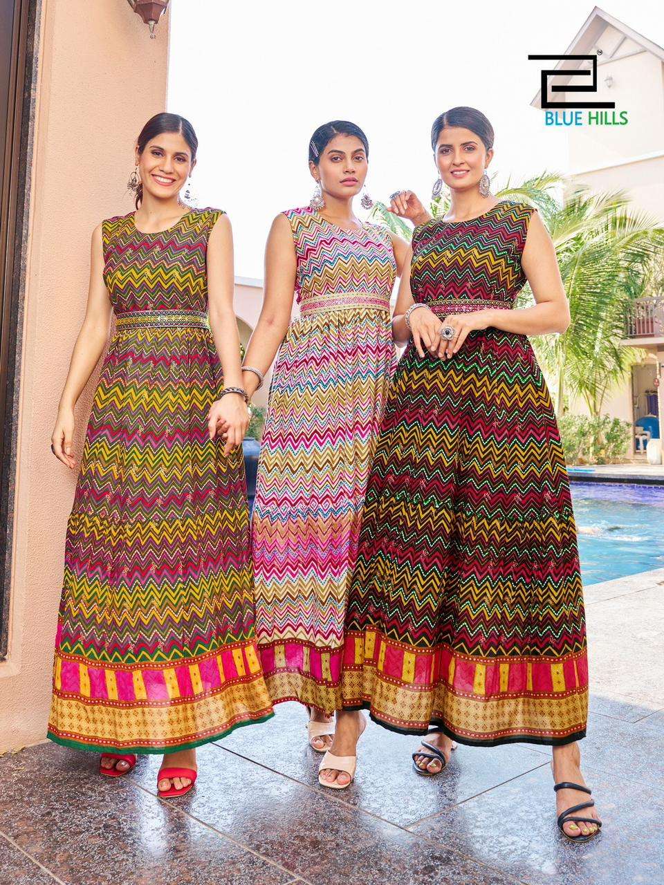 raksha bandhan vol 3 by blue hills festive collection fancy long gown with designer belt catalog