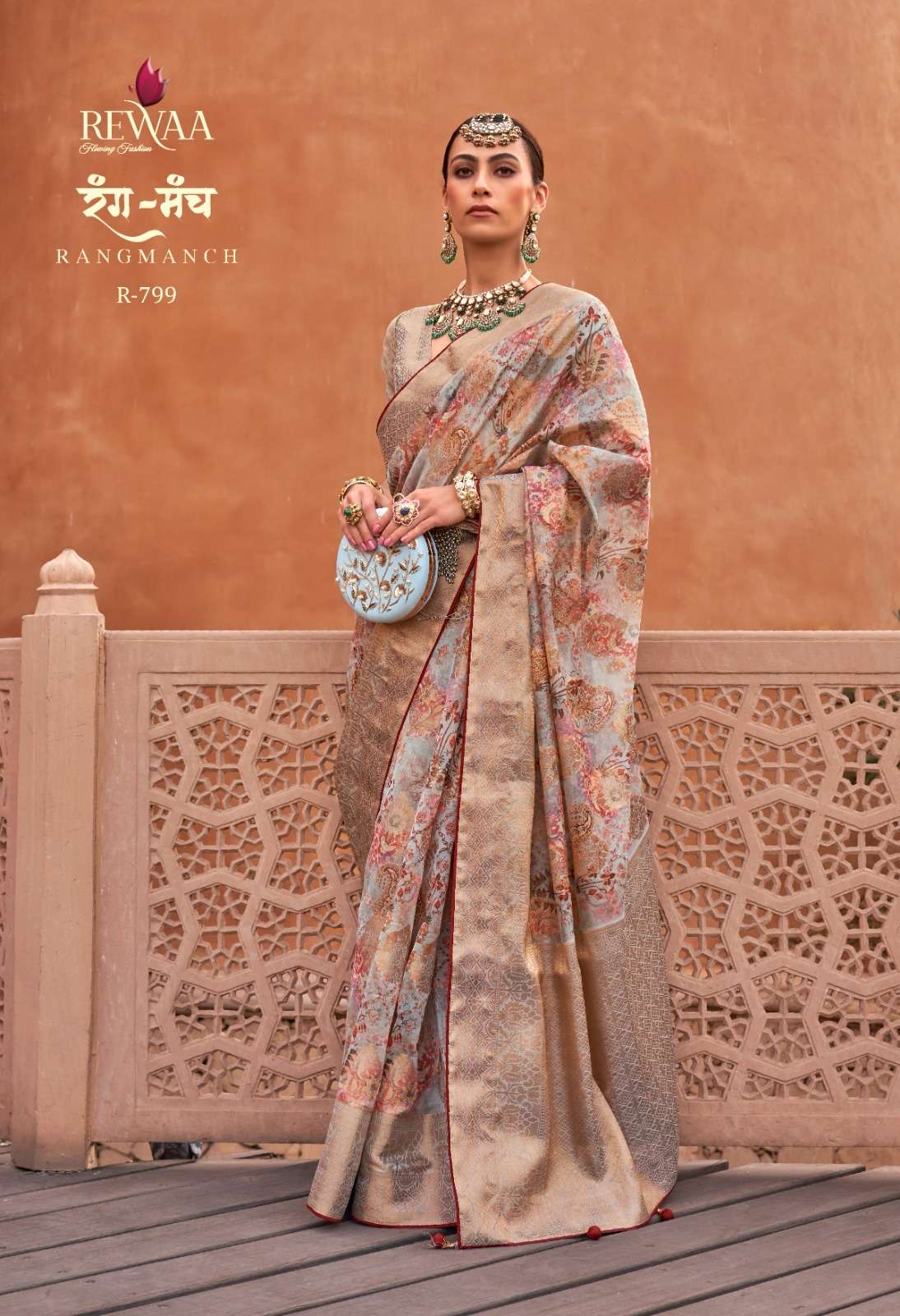 rewaa present rangmanch 793-803 series designer digital print with work festive wear sarees 