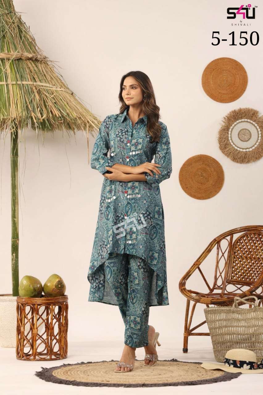 s4u pr 5-150 combo fancy front open kurti with pant combo set