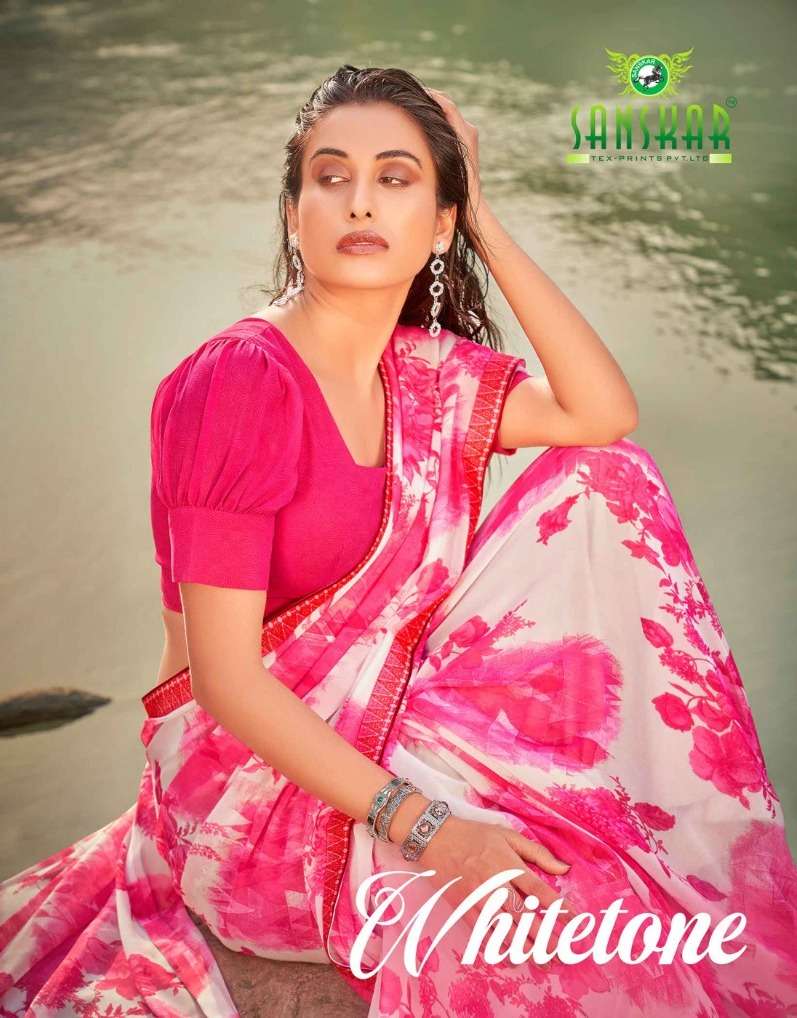 sanskar tex present whitetone fancy georgette amazing sarees collection 