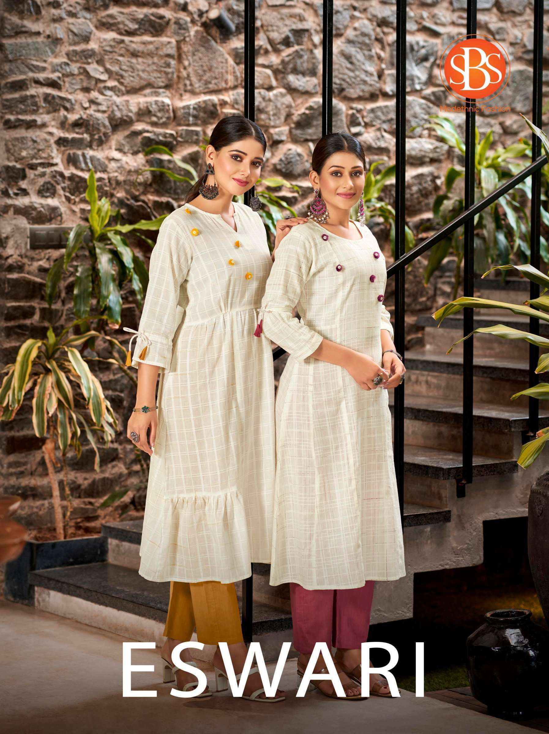 sbs fashion eswari adorable fancy cotton kurti with pant catalog