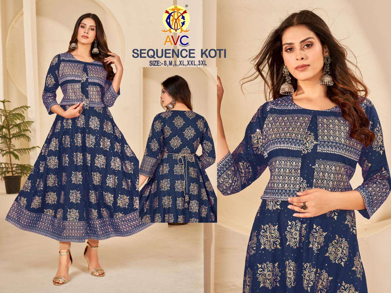 sequence koti by avc creation fancy festive wear readymade long gown collection