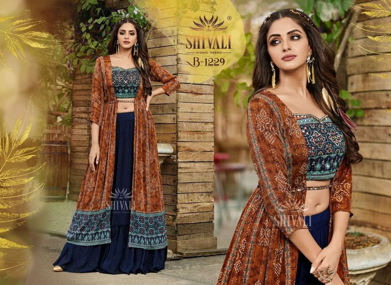 shivali combo sets fancy crop top gown jacket pick & choose designs 