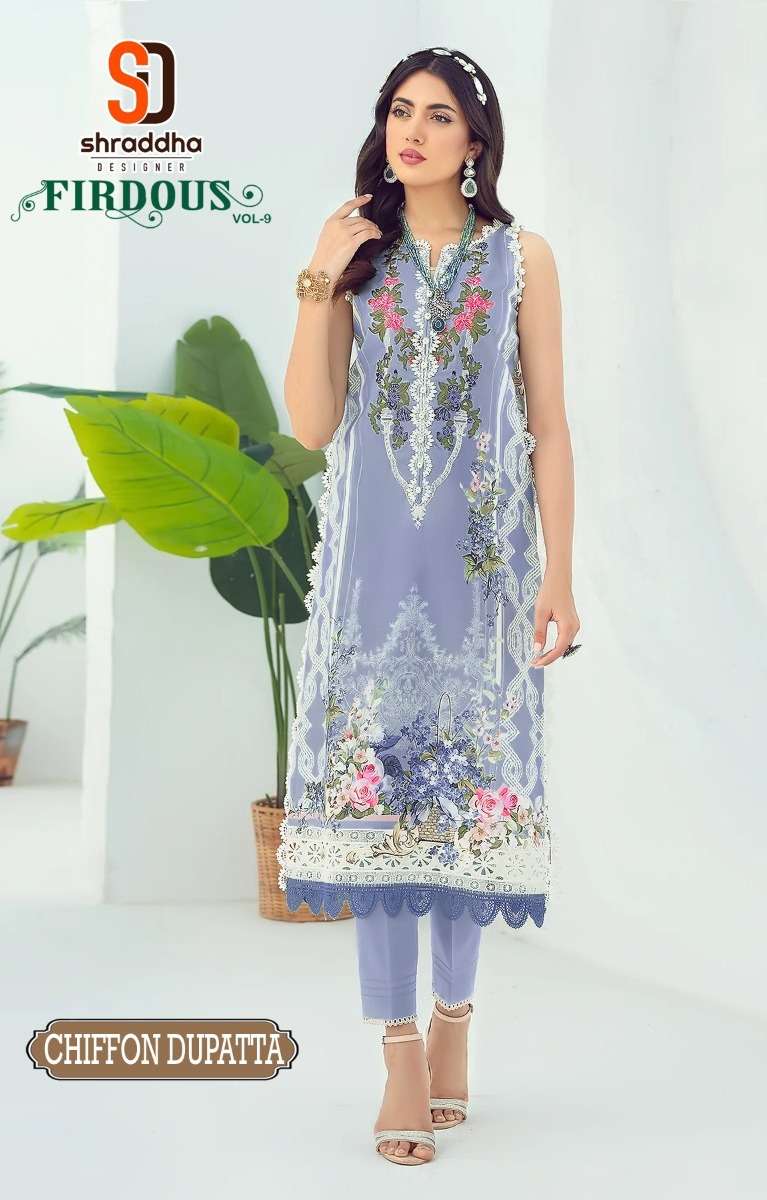shraddha designer firdous vol 9 special colour edition fancy print with work pakistani suits supplier 