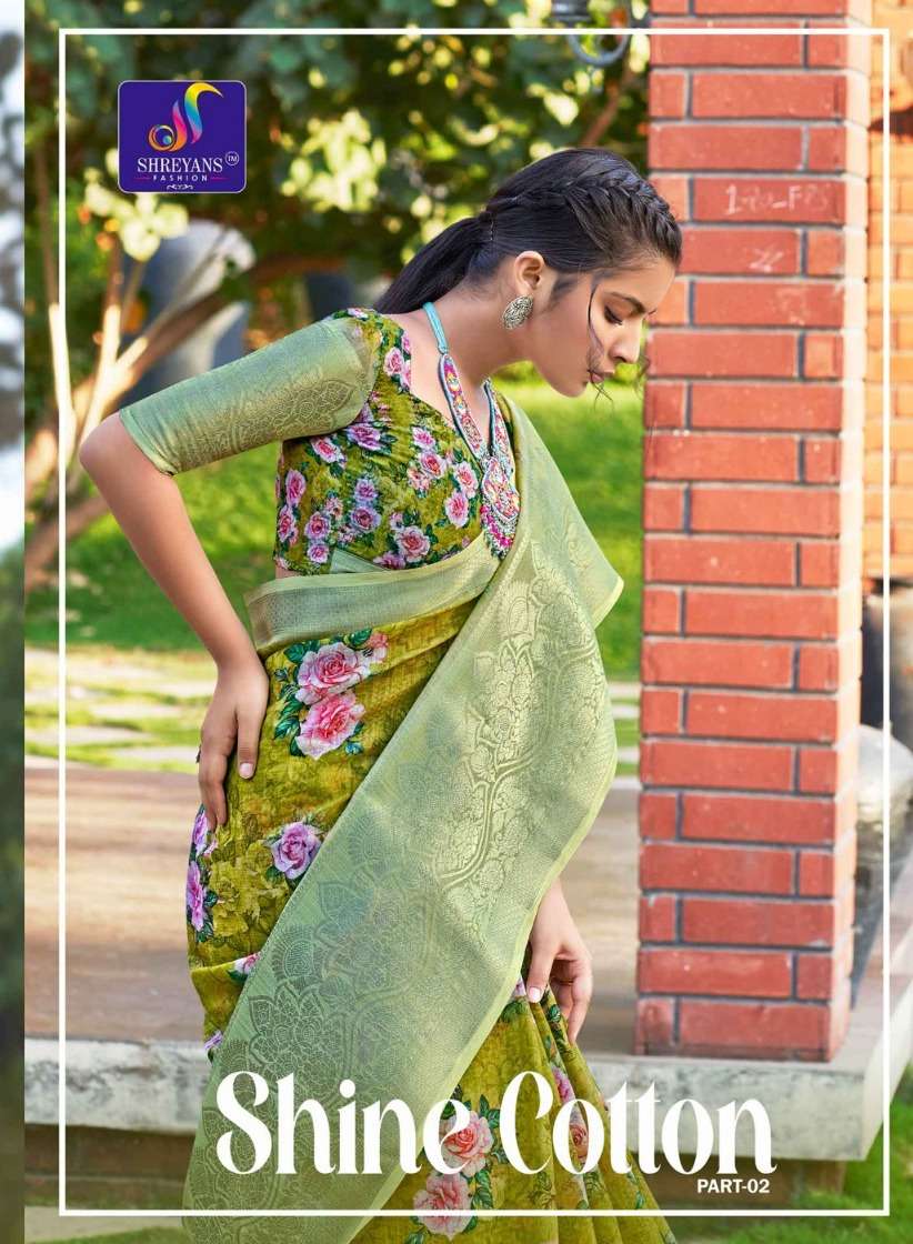 shreyans fashion shine cotton vol 2 amazing floral print fancy sarees wholesaler 