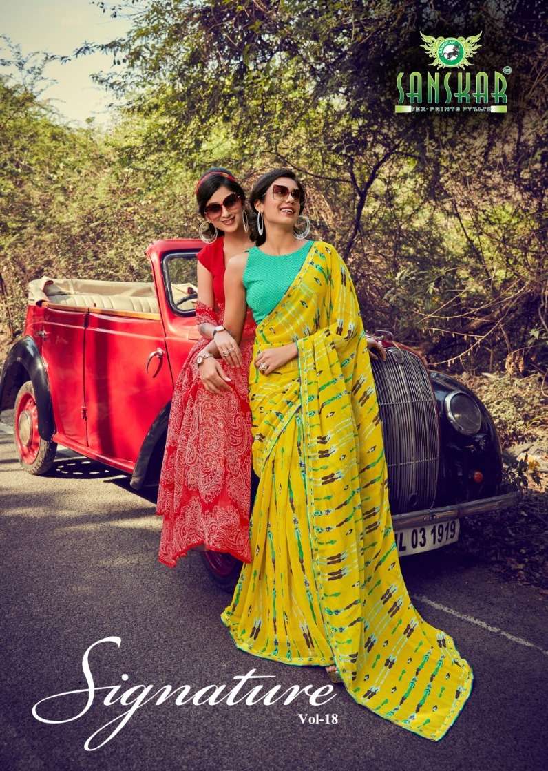 signature vol 16 by sanskar tex fancy border georgette sarees online wholesaler 
