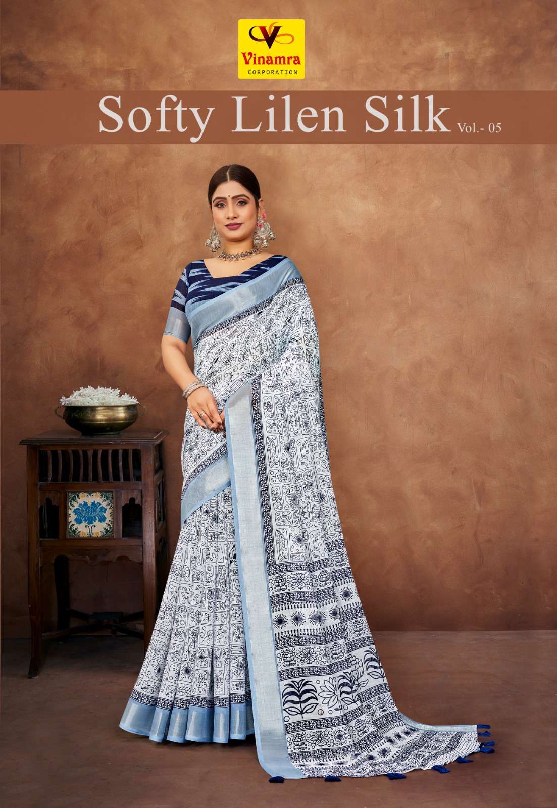 softy lilen silky vol 5 by vinamra amazing casual sarees collection