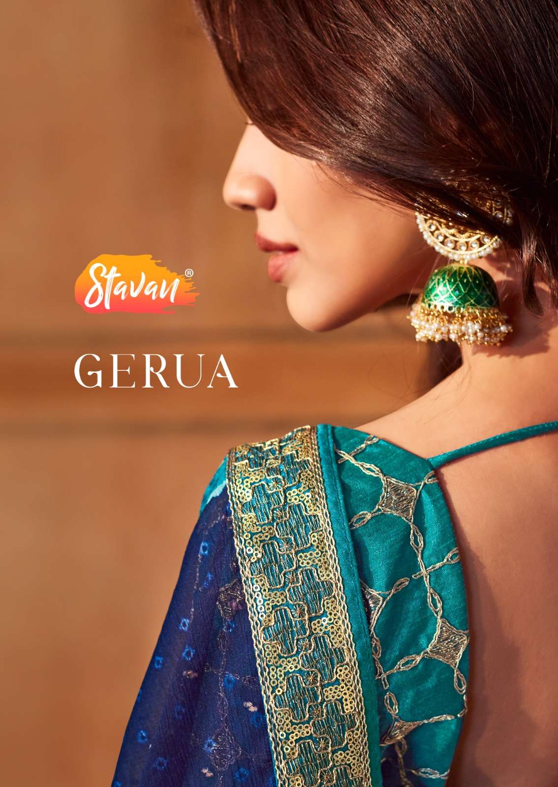 stavan present gerua fancy chiffon embroidery border festive wear sarees collection