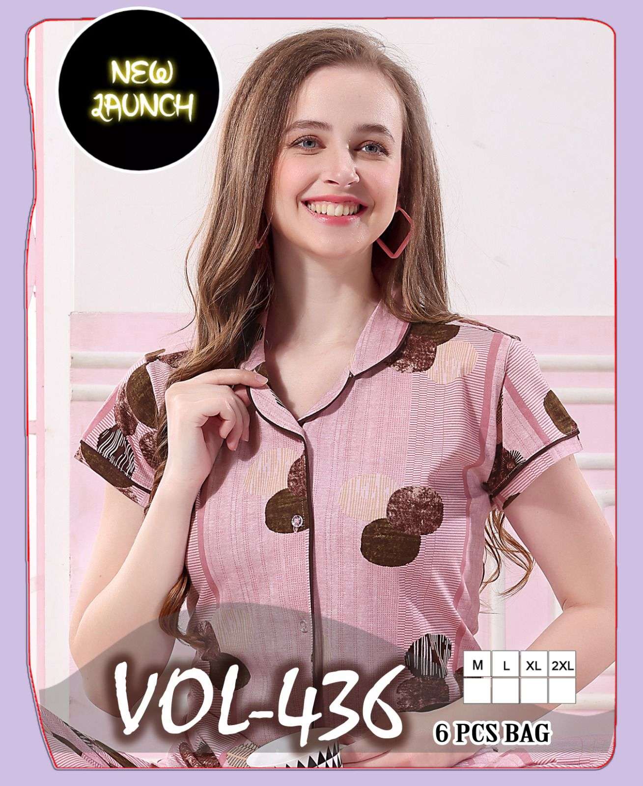 SUMMER SPECIAL C.NS VOL.B436 KNS Heavy Fancy Printed Shinker Hosiery Cotton Printed Collar Night Suits CATALOG