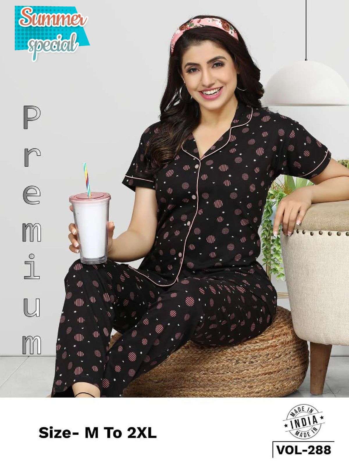 SUMMER SPECIAL C.NS VOL.D288 SD Heavy Fancy Printed Shinker Hosiery Collar Night Suits CATALOG WHOLESALER BEST RATE