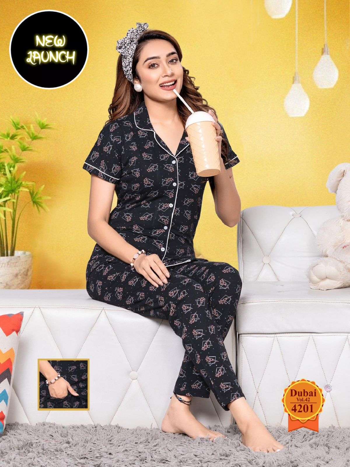 SUMMER SPECIAL C.NS VOL.D42 Heavy Fancy Printed Shinker Hosiery Collar Night Suits With Pocket CATALOG WHOLESALER BEST RATE