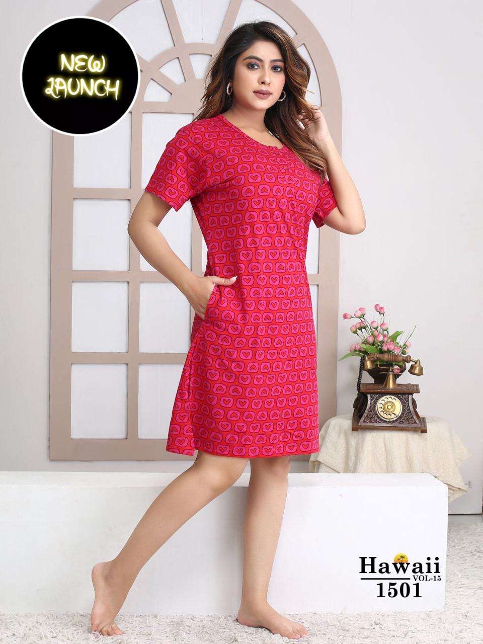 SUMMER SPECIAL SHORT GOWN VOL.15016 Shinker Printed Hosiery Cotton SHORT GOWN WITH POCKET CATALOG WHOLESALER BEST RATE