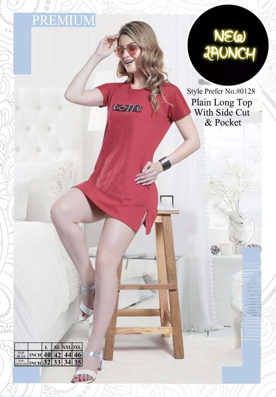 Summer Special Vol.#0128 HOSIERY COTTON Plain Long Top With Side Cut & Pocket SHORT NIGHTY CATALOG WHOLESALER BEST RATE