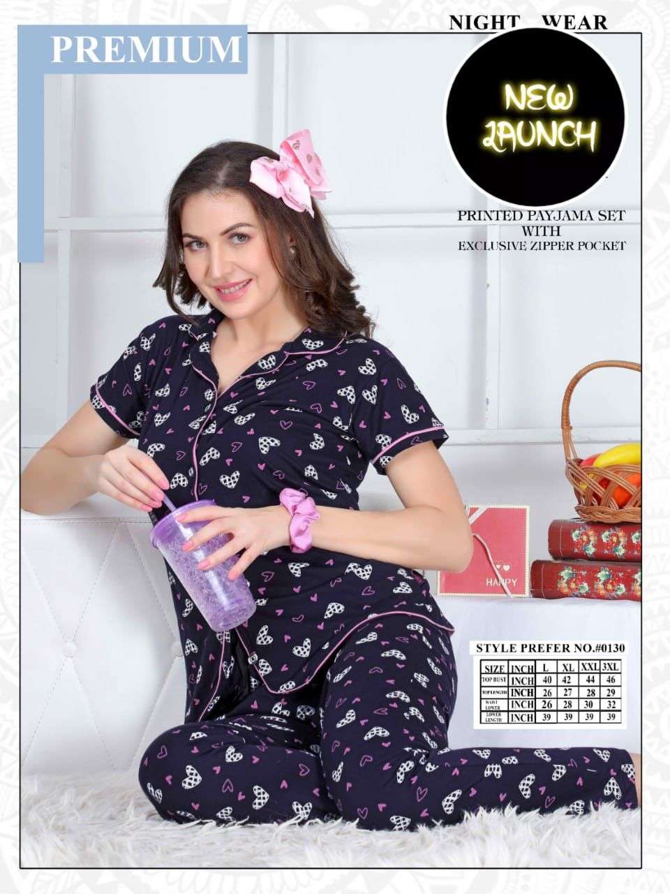 SUMMER SPECIAL VOL.#A0130 HOSIERY COTTON Printed Payjama Set With Excl Zipp Pocket NIGHT SUIT CATALOG WHOLESALER BEST RATE