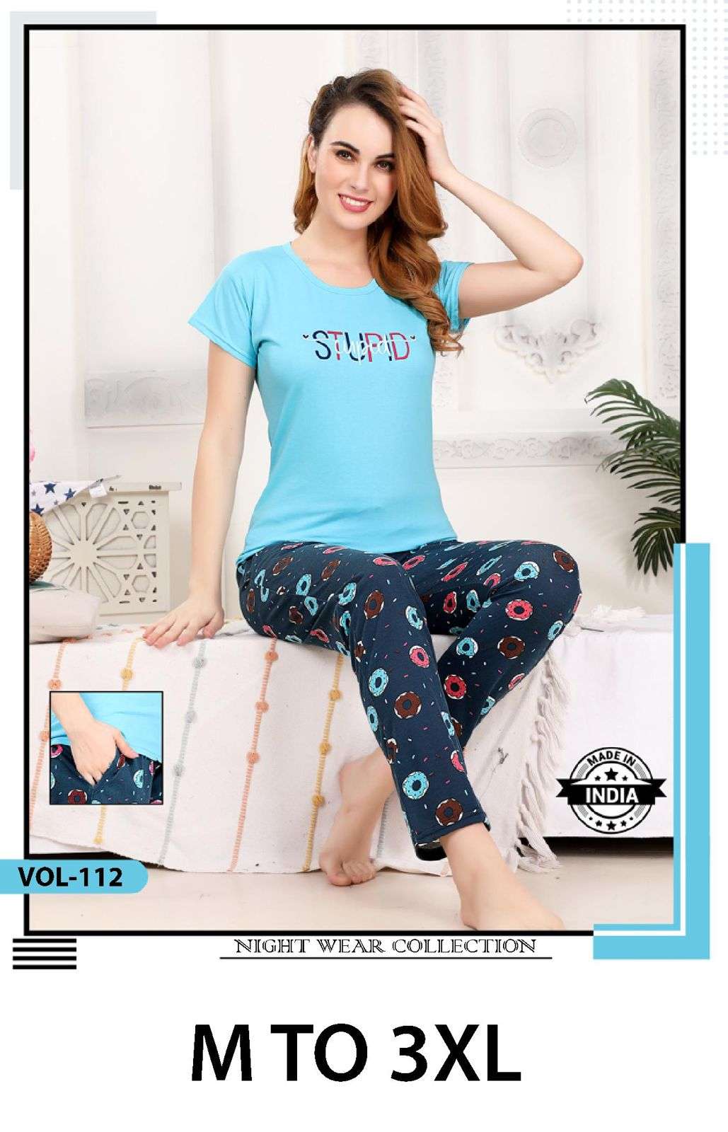 SUMMER SPECIAL VOL.DN112 Heavy Shinker Hosiery Cotton Plain & Print Night Suits With Pockets CATALOG WHOLESALER BEST RATE