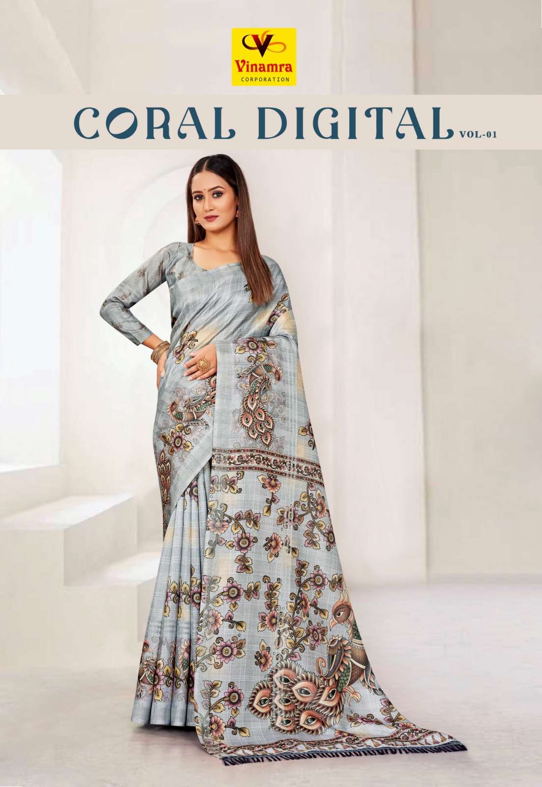 vinamra coral digital vol 1 amazing quality cotton digital print sarees collection 