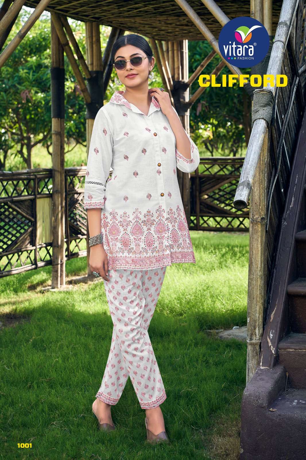 vitara fashion clifford fancy cord set cambric cotton kurti and pant combo set