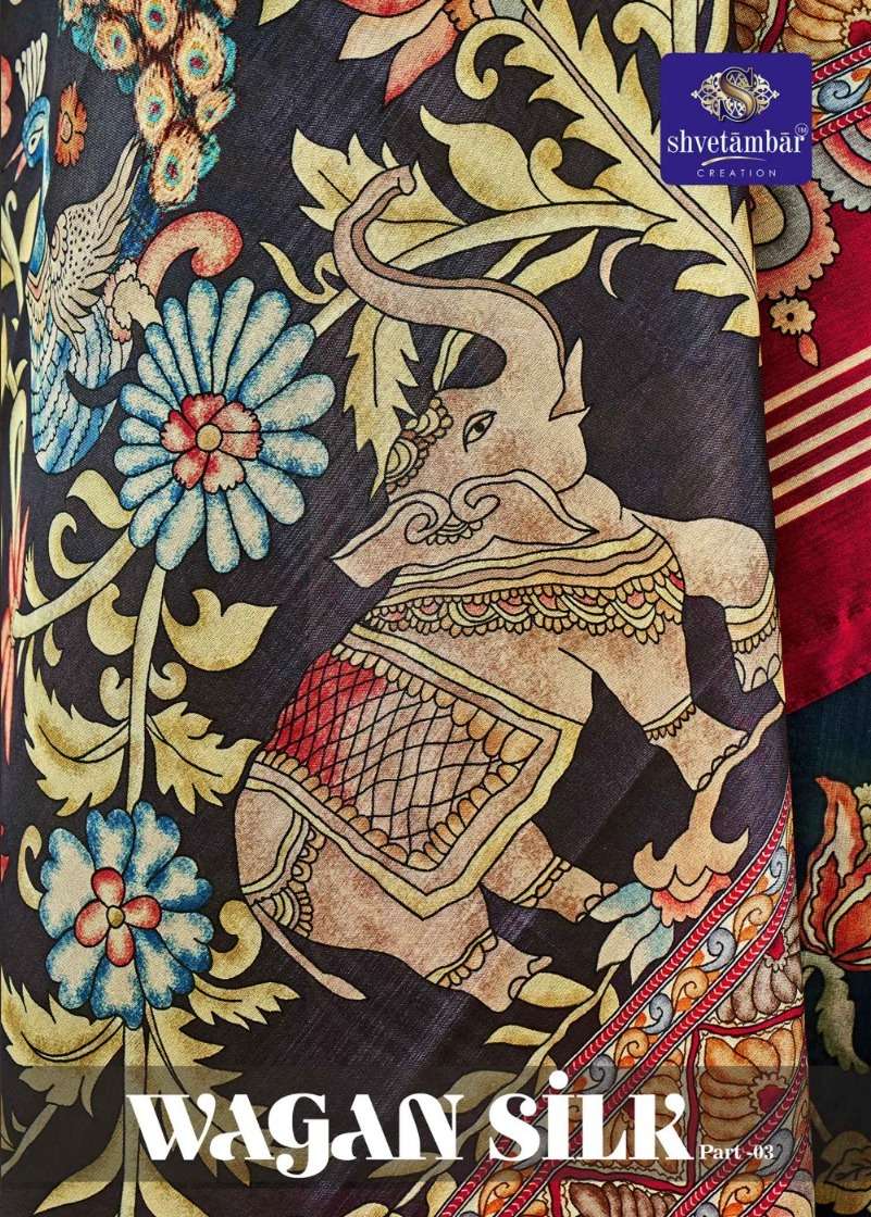 wagan silk vol 3 by shvetambar creation fantastic print sarees online wholesaler 