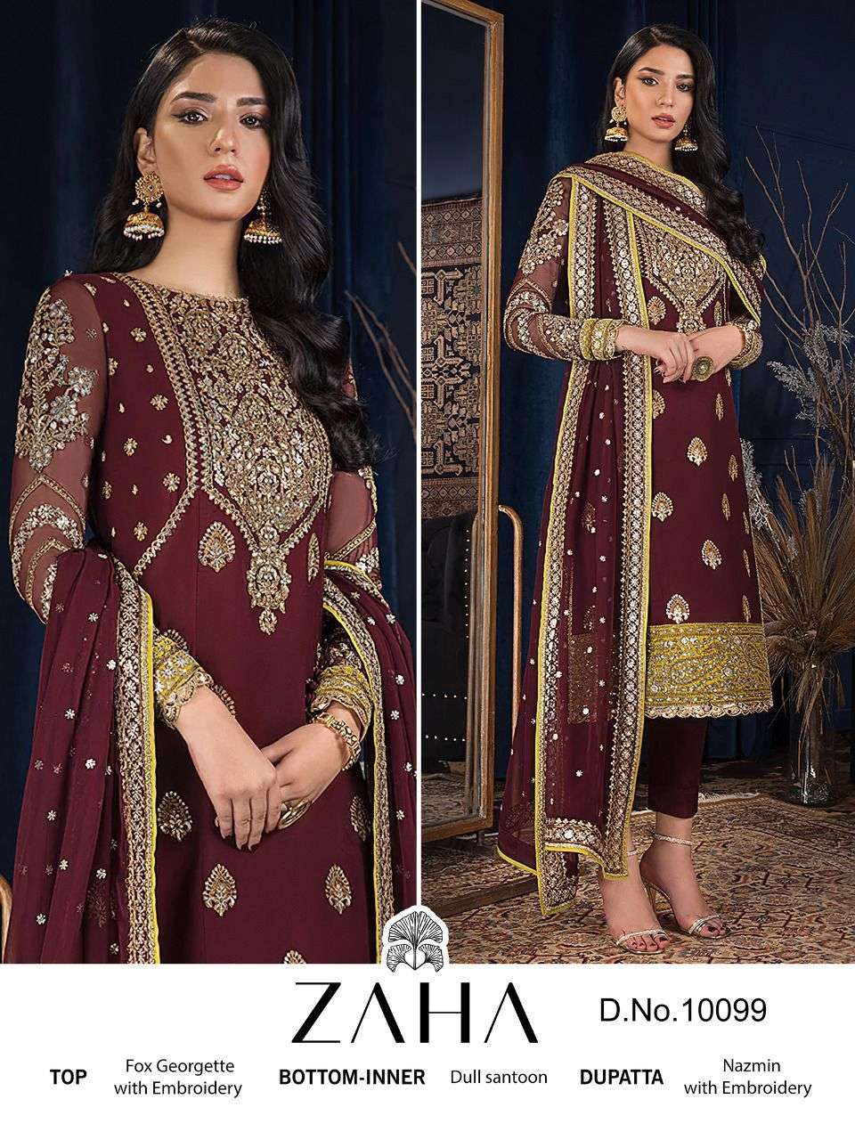 zaha 10099 designer work single pakistani concept ladies suit 
