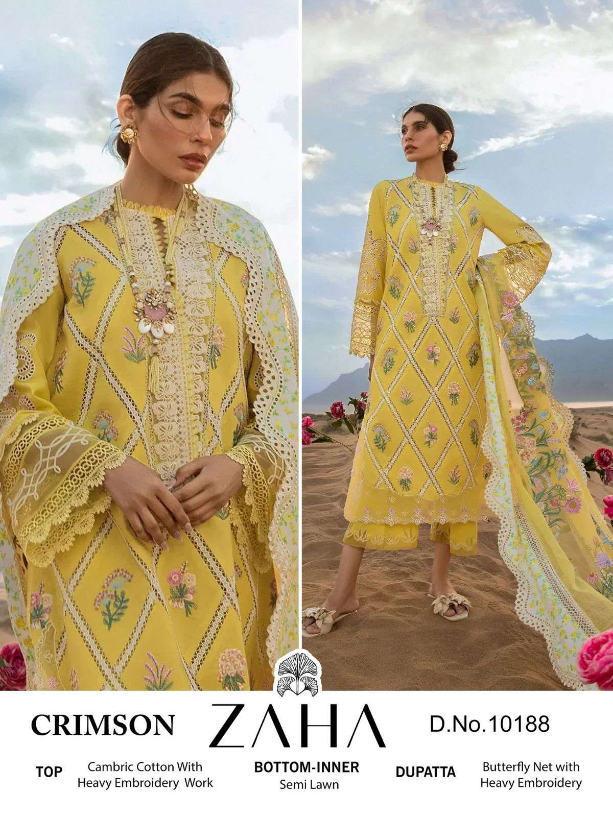 zaha 10188 designer work yellow color single pakistani salwar kameez 