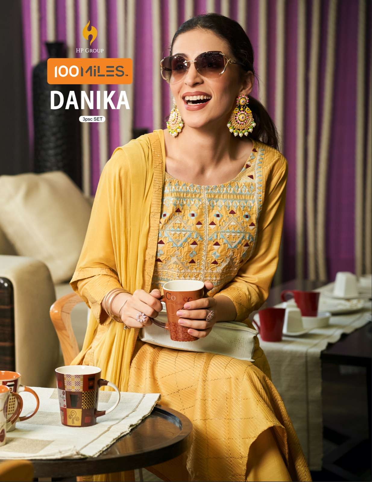 100 miles danika fancy schiffli work kurti with pant and dupatta