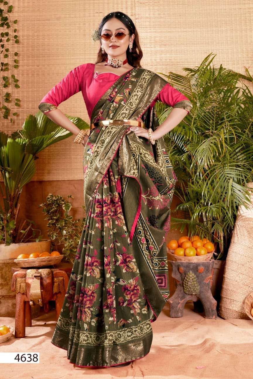 5d designer meenakshi vol 6 soft dola jacquard border saree with weaving blouse peice collection 