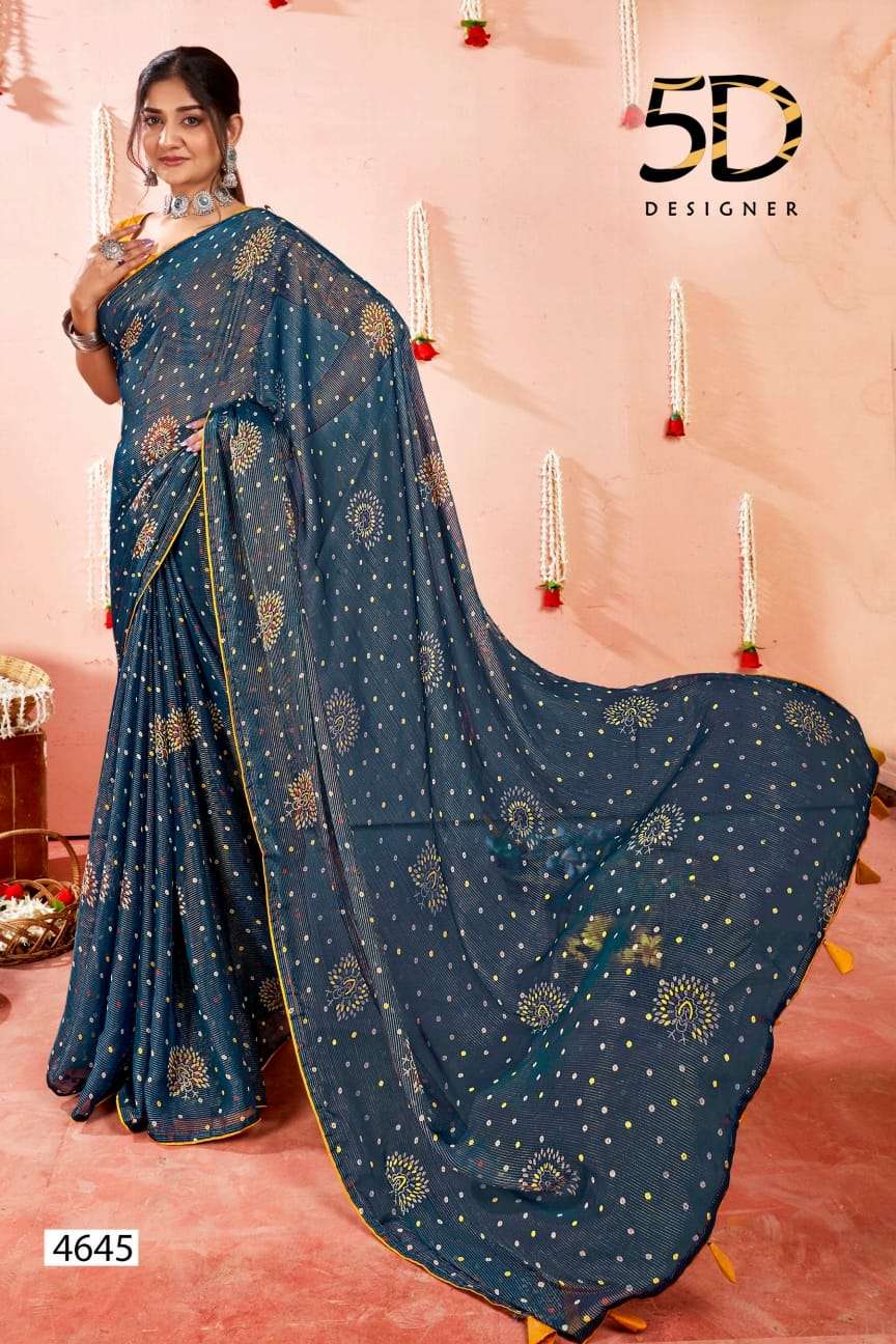 5d designer present bindu fancy chiffon saree with work blouse collection