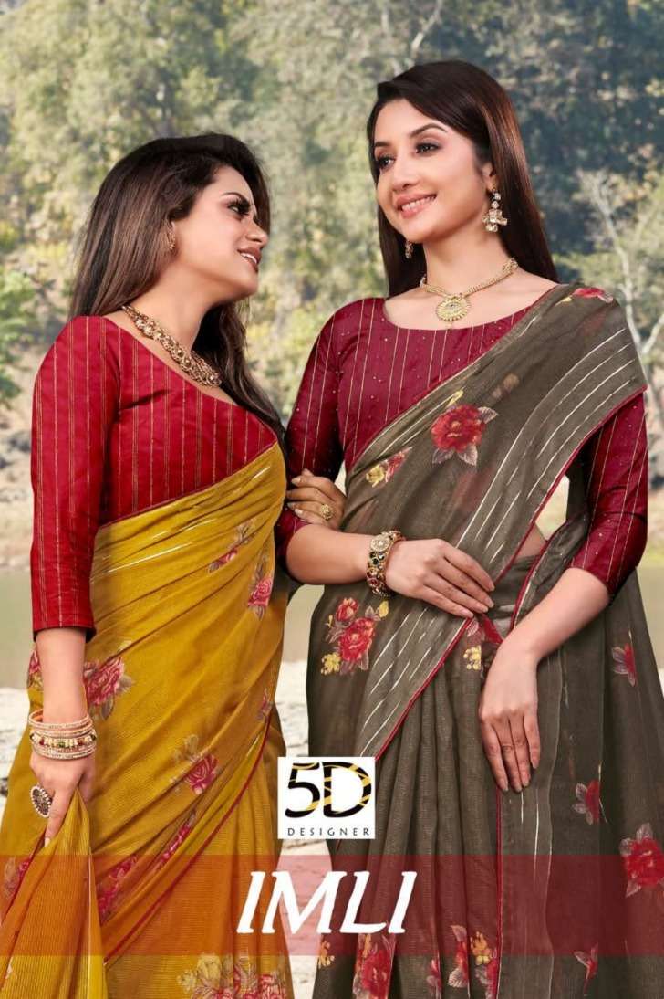 5d designer present imli fancy cotton zari print saree collection