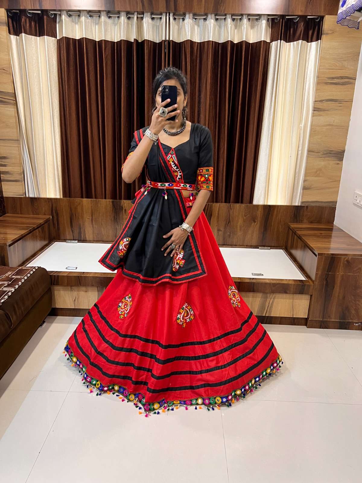 amazing red-black color navratri traditional wear readymade single chaniya choli 7055 rajwadi vol 8 by aawiya