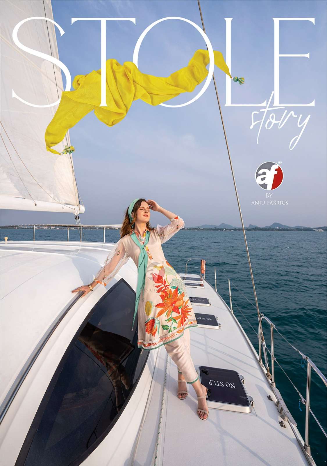 anju fab present stole story fullstitch a line fancy kurti with pant and scarf catalog