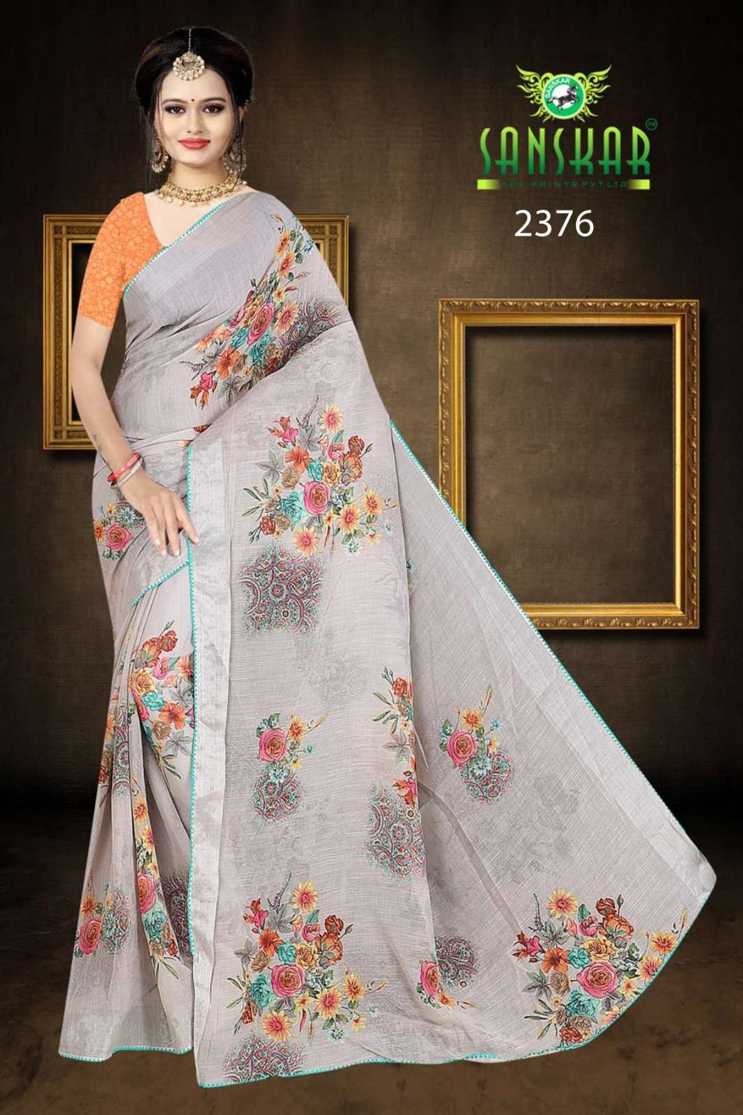 art lenen vol 6 by sanskar tex soft linen silver pattern border sarees collection