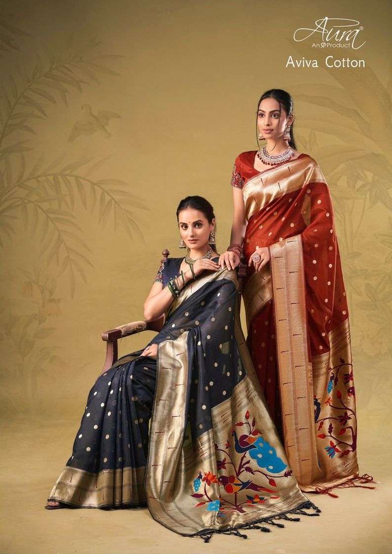 aura saree aviva cotton fancy wedding wear paithani saree collection