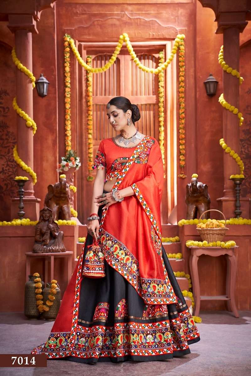 beautiful black-red color designer navratri single chaniya choli 7014 rajwadi vol 3 by aawiya