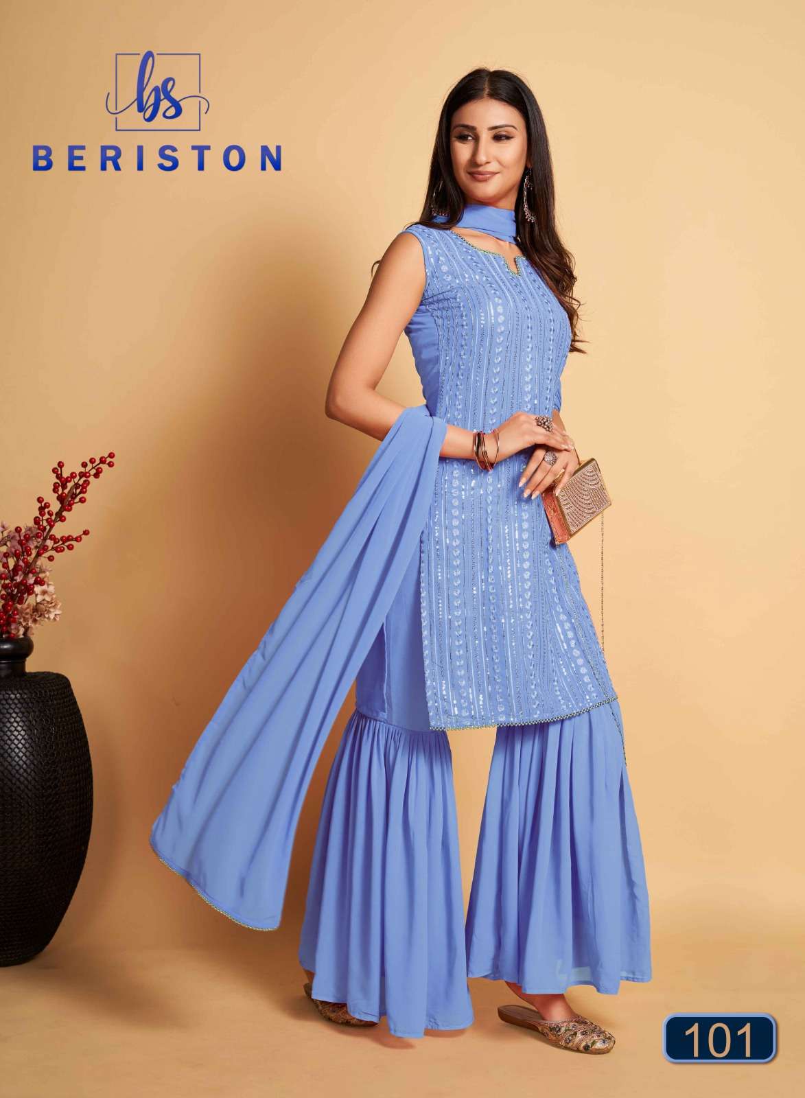beriston bs vol 1 wedding wear designer sequence work kurti with sharara and dupatta catalog