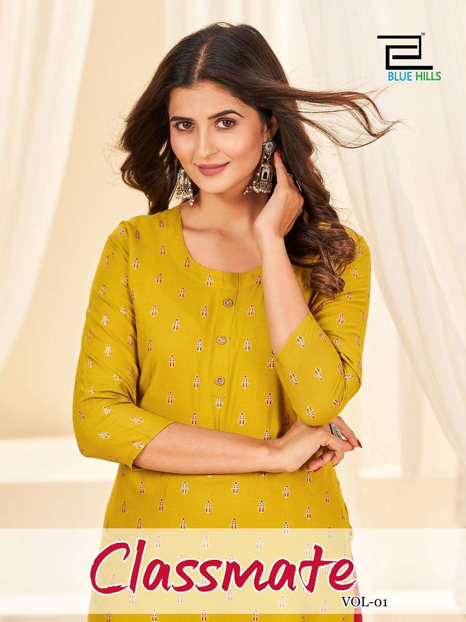 blue hills classmate vol 1 fancy print rayon casual kurtis