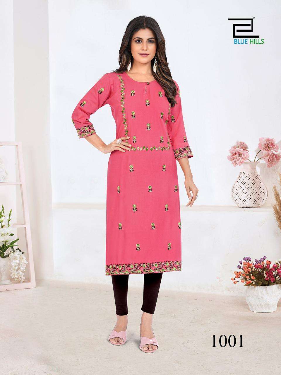 blue hills present sita raman fancy embroidery work straight kurtis
