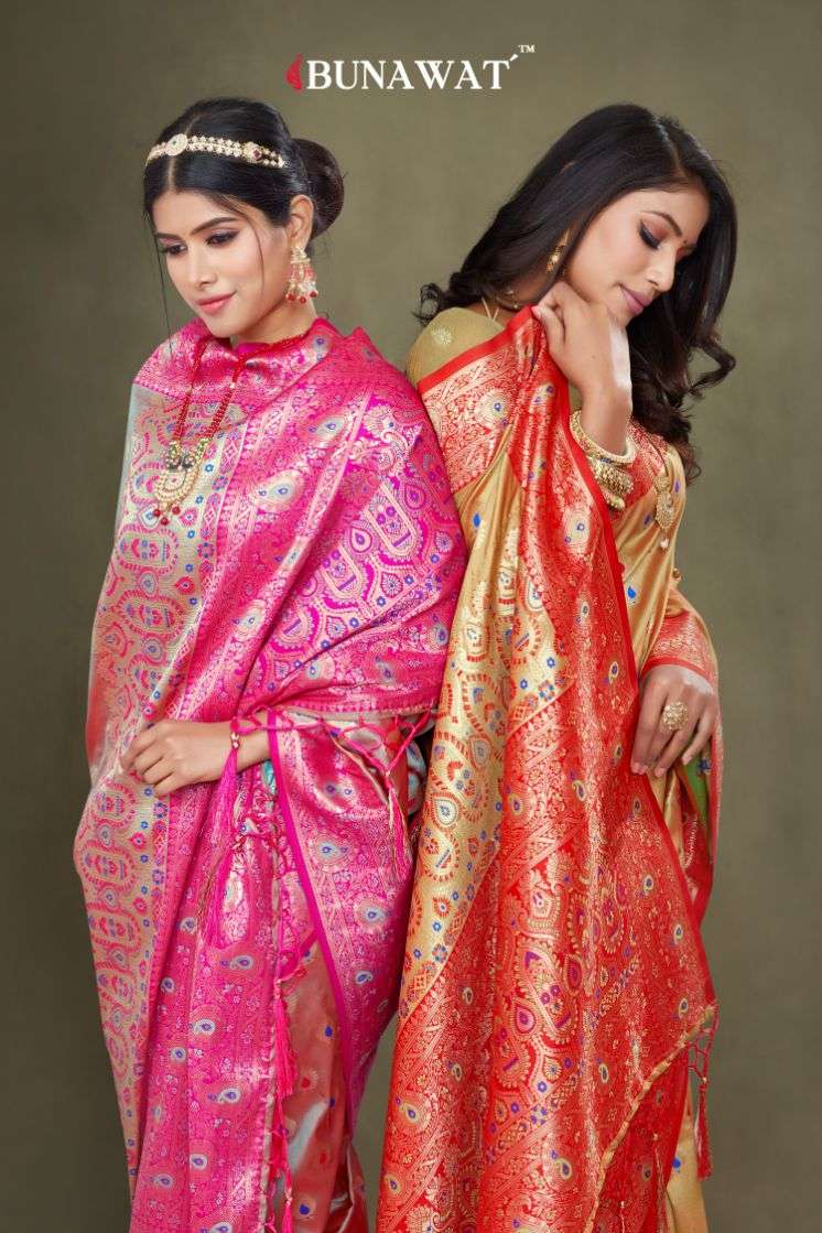 bunawat floral silk zari weaving banarasi saris wholesaler