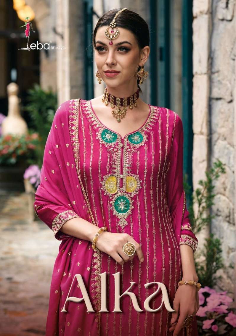 eba lifestyle present alka wedding wear heavy chinon embroidery work salwar kameez material