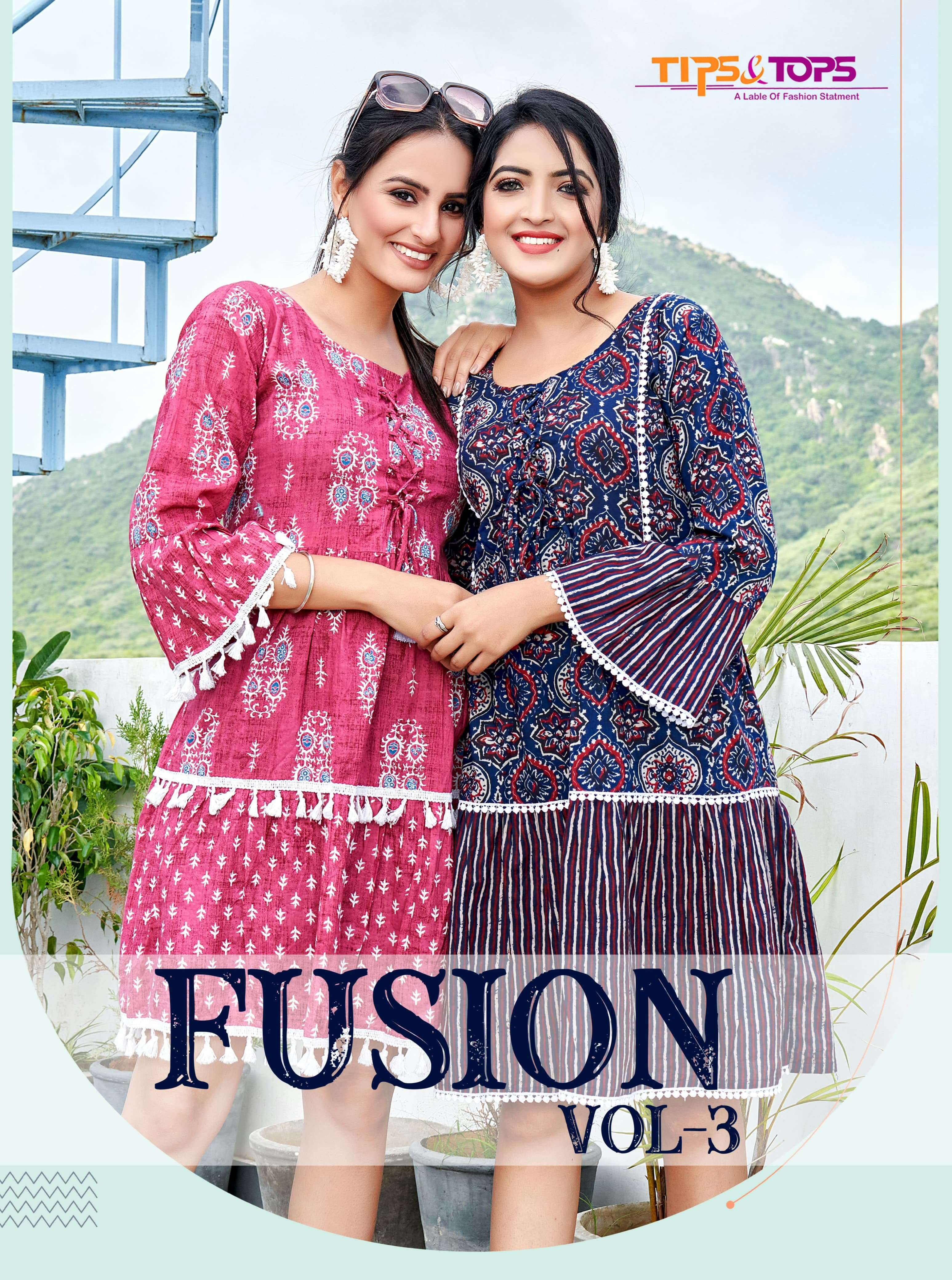 fusion vol 3 by tips & tops fancy stitching patterns cotton short kurtis