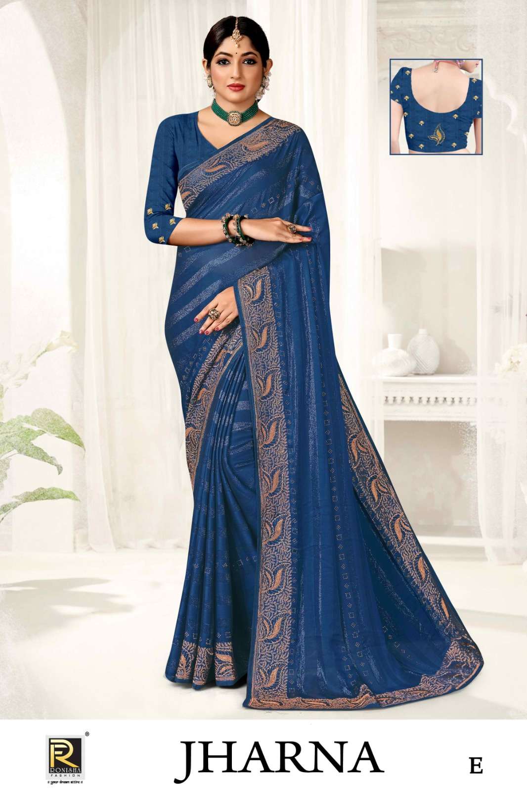 JHARNA  BY RANJNA SAREE  FANCY FABRICS SELF PETTERN WITH EMBROIDERY WORK AND SIROSKI DIAMOND WORK SUPER HIT COLLECTION 
