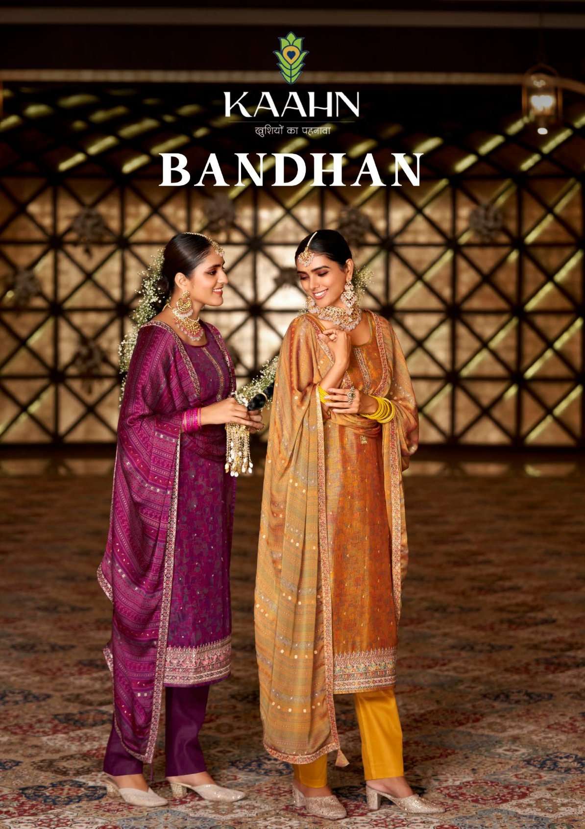 kaahn present bandhan premium silk fancy sequence work salwar kameez material