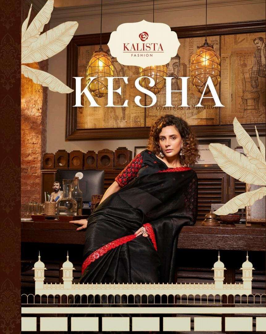 kalista fashion present kesha designer border blooming chiffon fancy sarees supplier