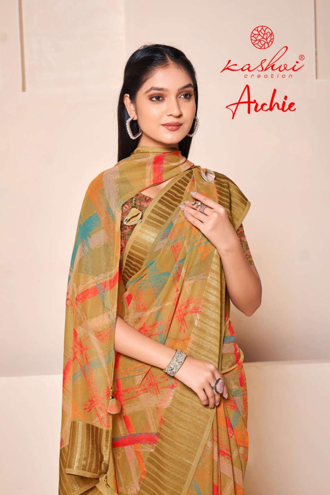 kashvi creation archie fancy georgette casual sarees collection