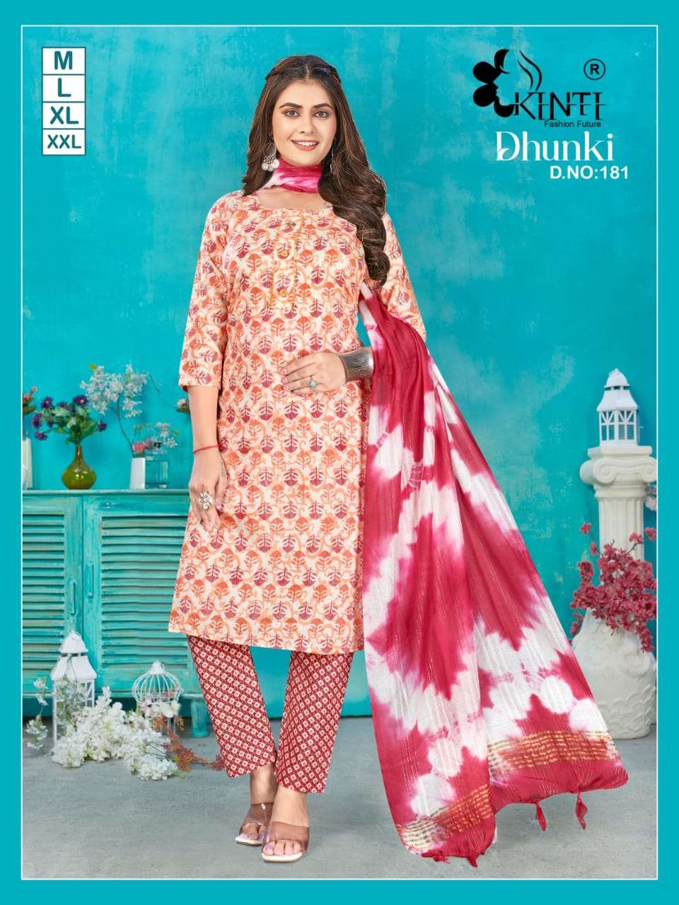 kinti present dhunki new designs readymade cotton slub salwar kameez combo set