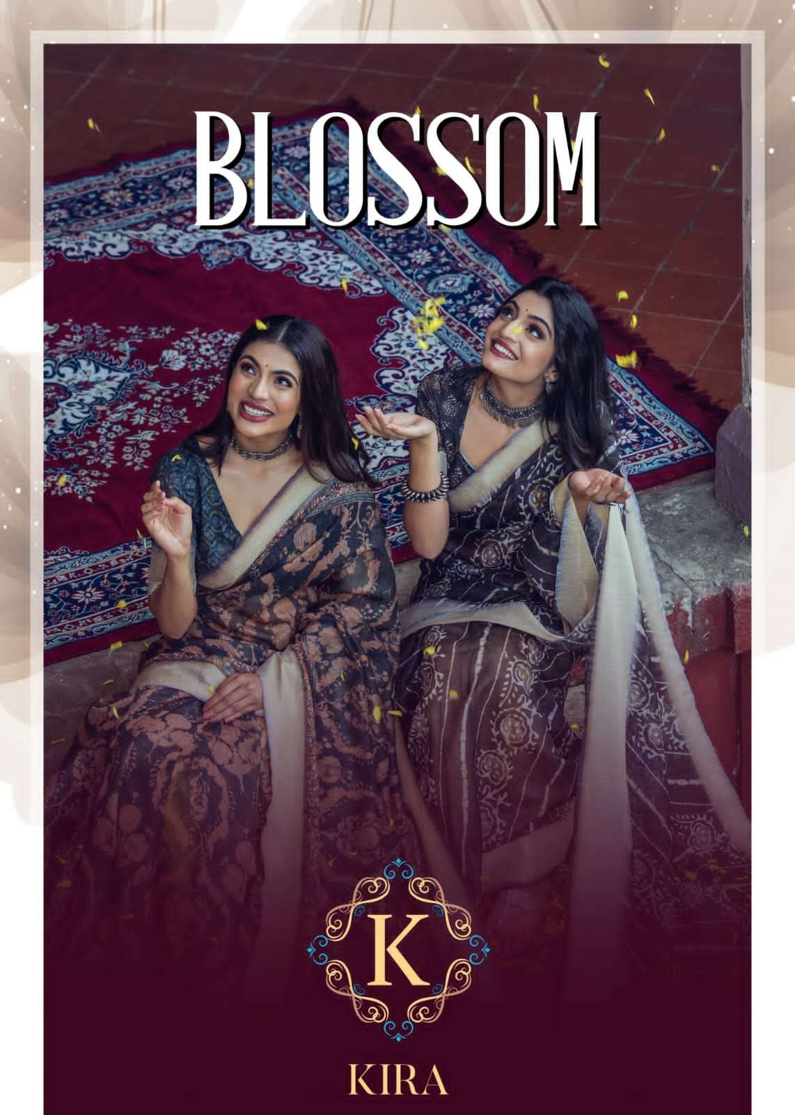 kira creation present blossom fancy linen printed saree wholesaler
